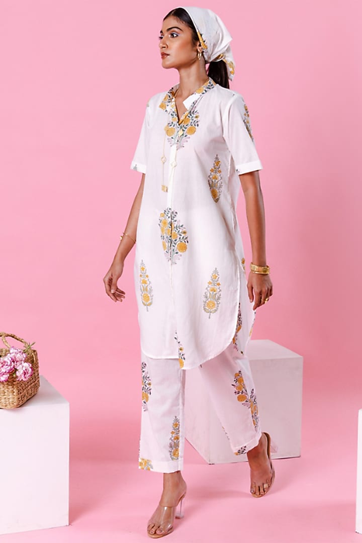 White Cotton Printed Co-Ord Set by Marche at Pernia's Pop Up Shop