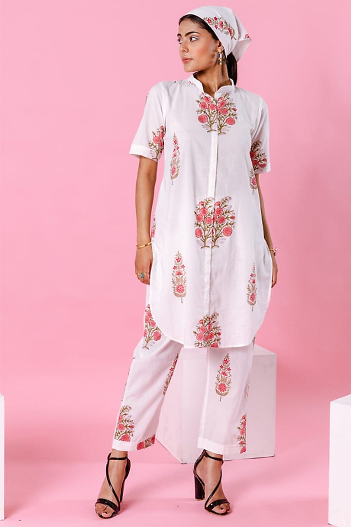 White Cotton Printed Co-Ord Set by Marche