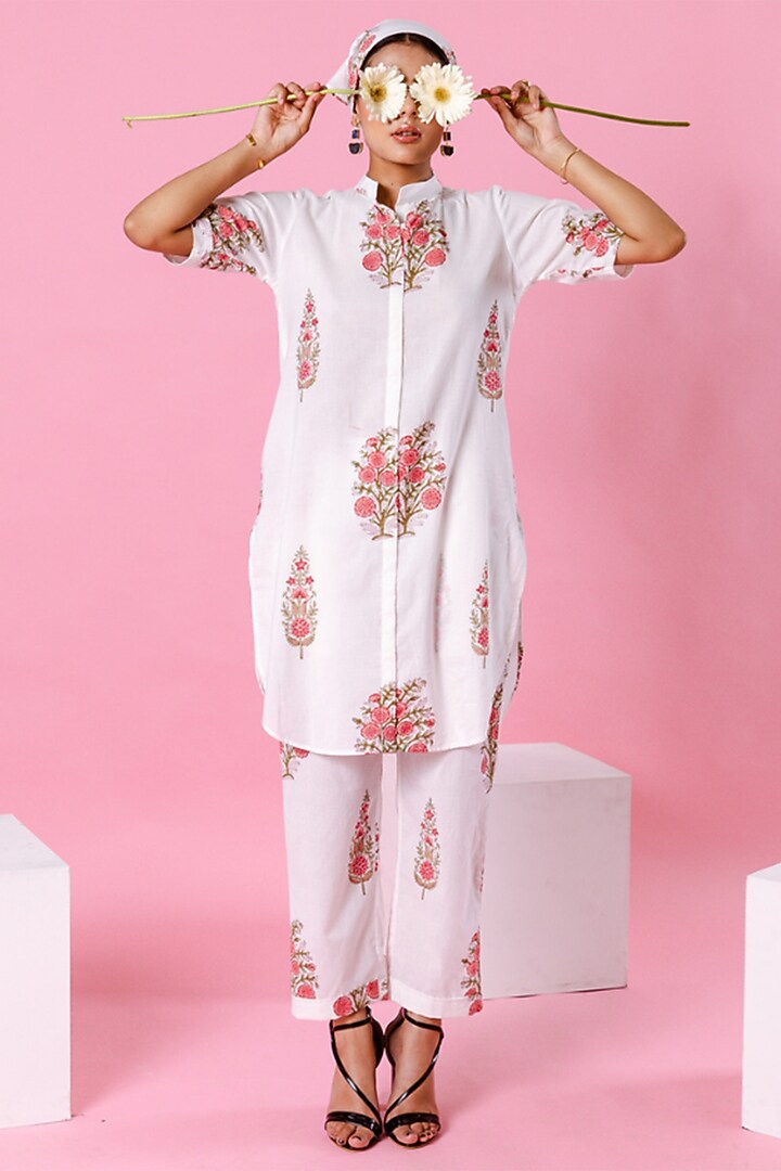 White Cotton Printed Co-Ord Set by Marche at Pernia's Pop Up Shop