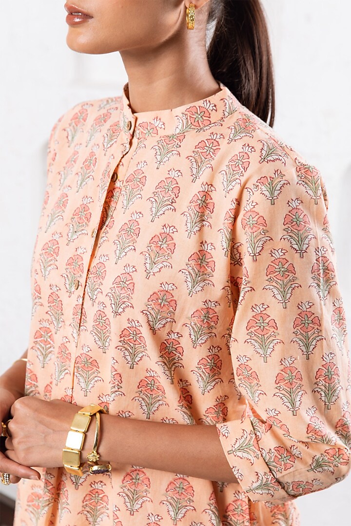 Peach Cotton Printed Co-Ord Set by Marche at Pernia's Pop Up Shop