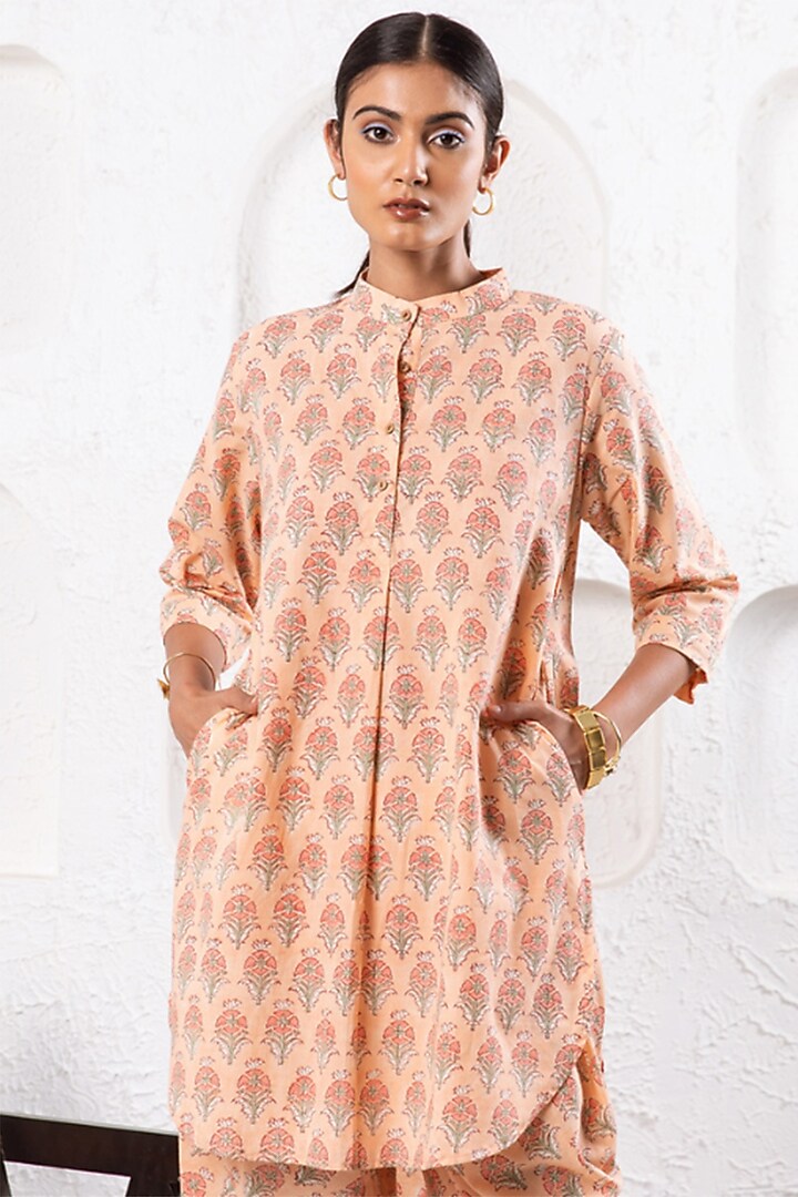 Peach Cotton Printed Co-Ord Set by Marche at Pernia's Pop Up Shop
