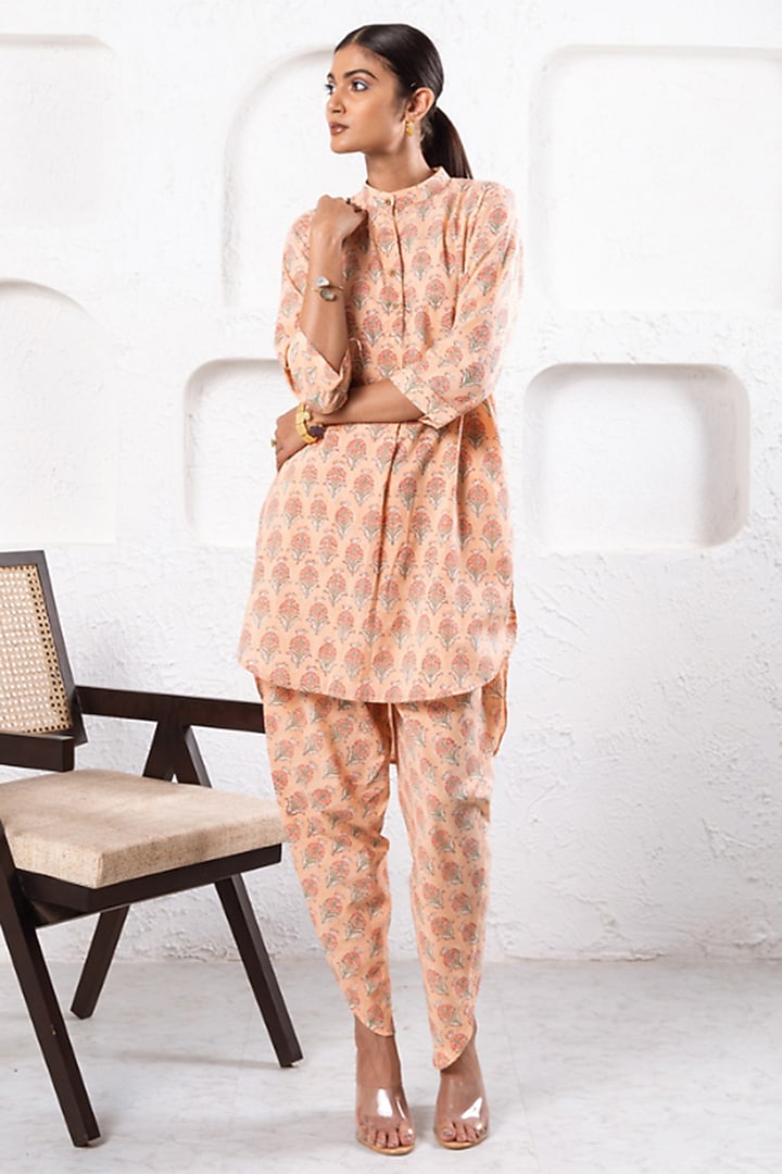 Peach Cotton Printed Co-Ord Set by Marche at Pernia's Pop Up Shop