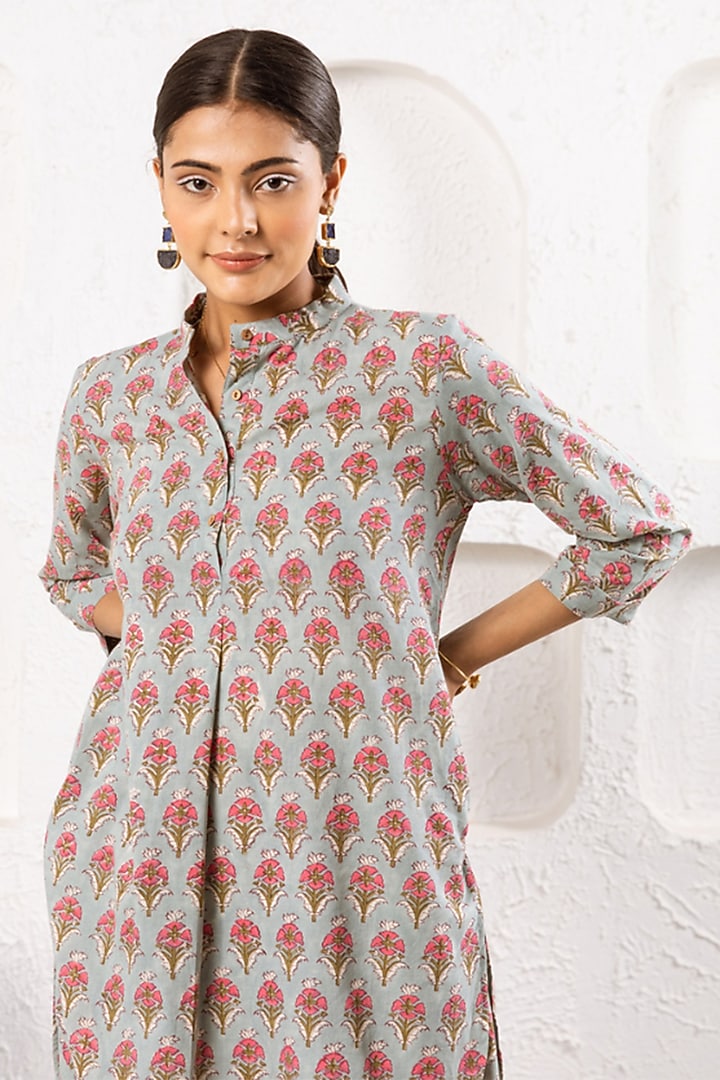 Grey Cotton Printed Co-Ord Set by Marche at Pernia's Pop Up Shop