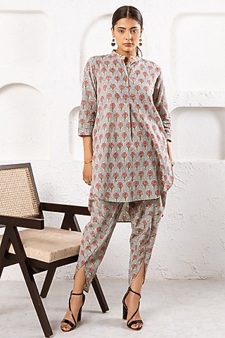 Grey Cotton Printed Co-Ord Set by Marche