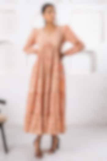 Peach Cotton Printed Dress by Marche