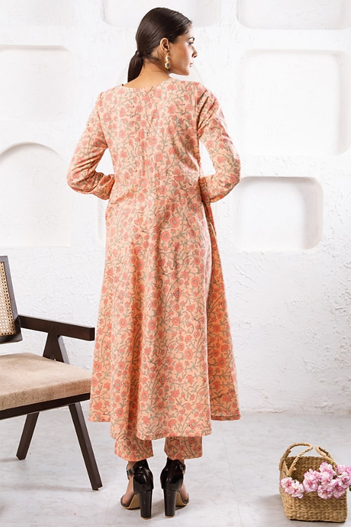 Peach Cotton Printed Kurta Set by Marche at Pernia's Pop Up Shop