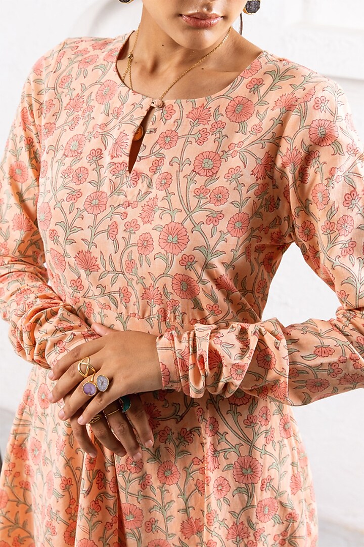 Peach Cotton Printed Kurta Set by Marche at Pernia's Pop Up Shop