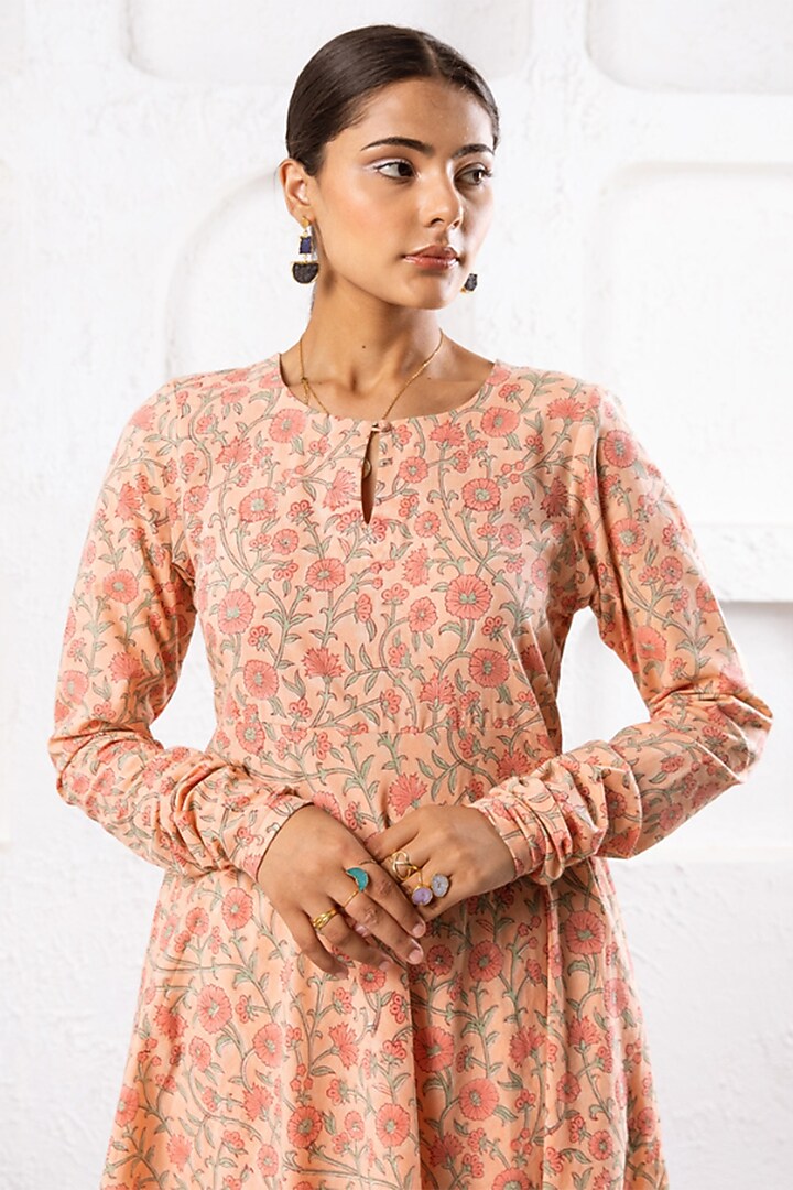 Peach Cotton Printed Kurta Set by Marche at Pernia's Pop Up Shop