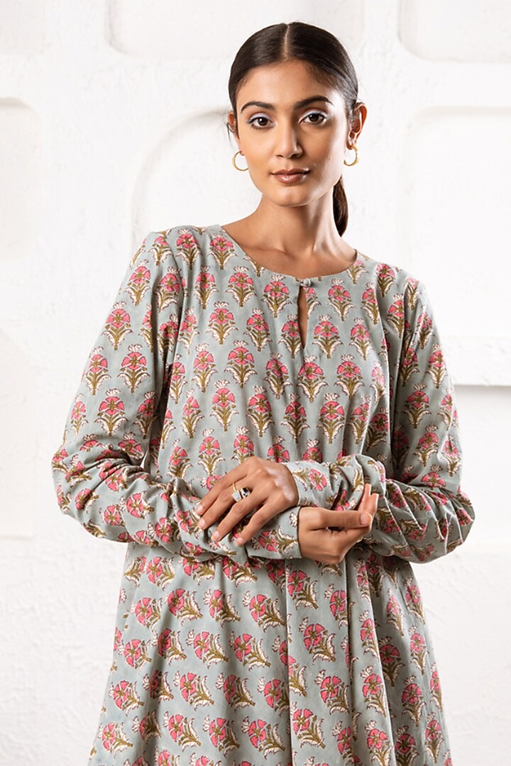 Grey Cotton Printed Kurta Set by Marche at Pernia's Pop Up Shop