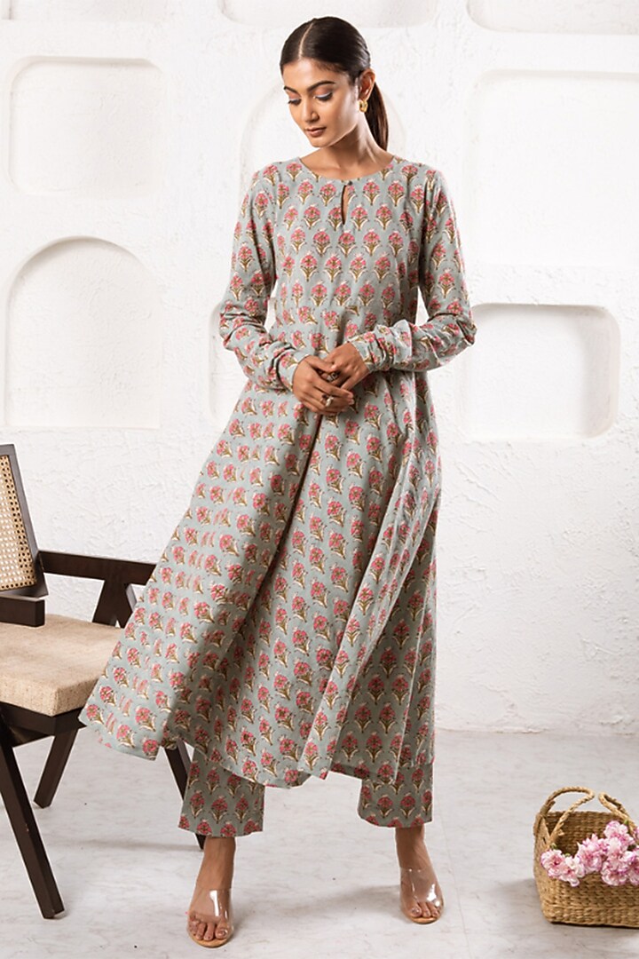 Grey Cotton Printed Kurta Set by Marche at Pernia's Pop Up Shop