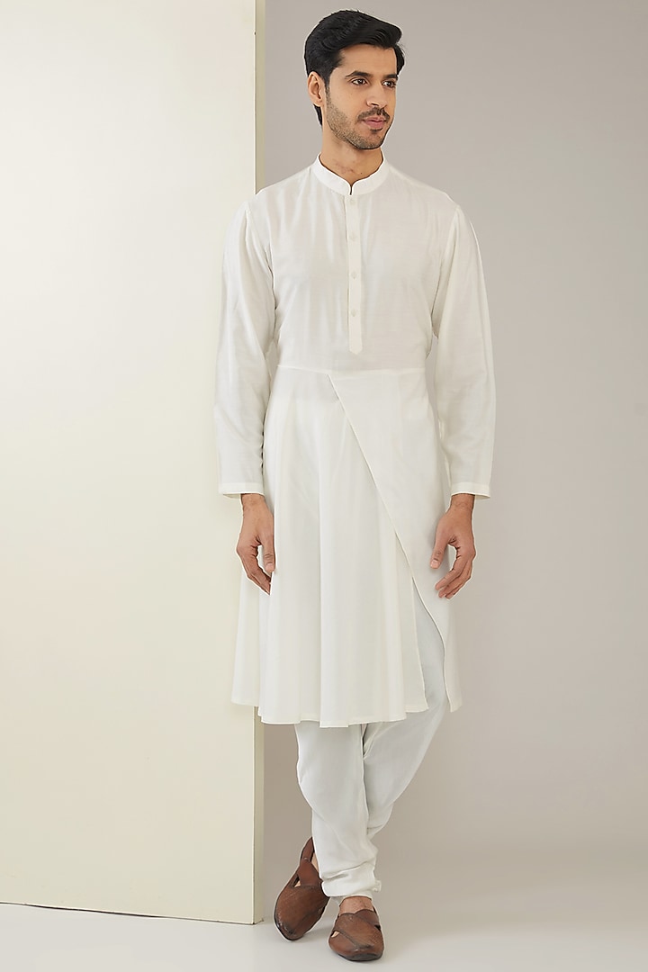 Ivory Raw Silk Hand Embroidered Wedding Bandhgala Set by MARAASIM at Pernia's Pop Up Shop