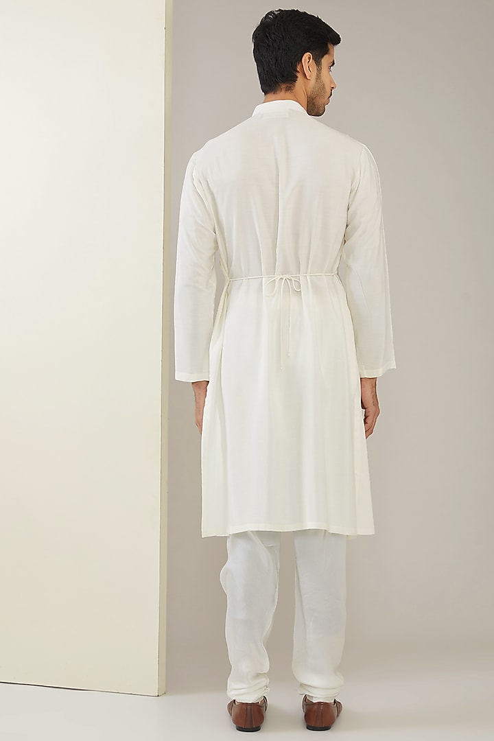 Ivory Raw Silk Hand Embroidered Wedding Bandhgala Set by MARAASIM at Pernia's Pop Up Shop
