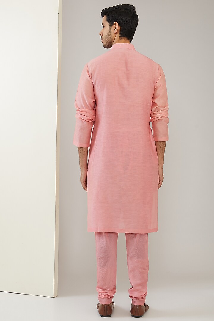 Ivory Silk Chanderi & Linen Satin Hand Embroidered Nehru Jacket Set by MARAASIM at Pernia's Pop Up Shop