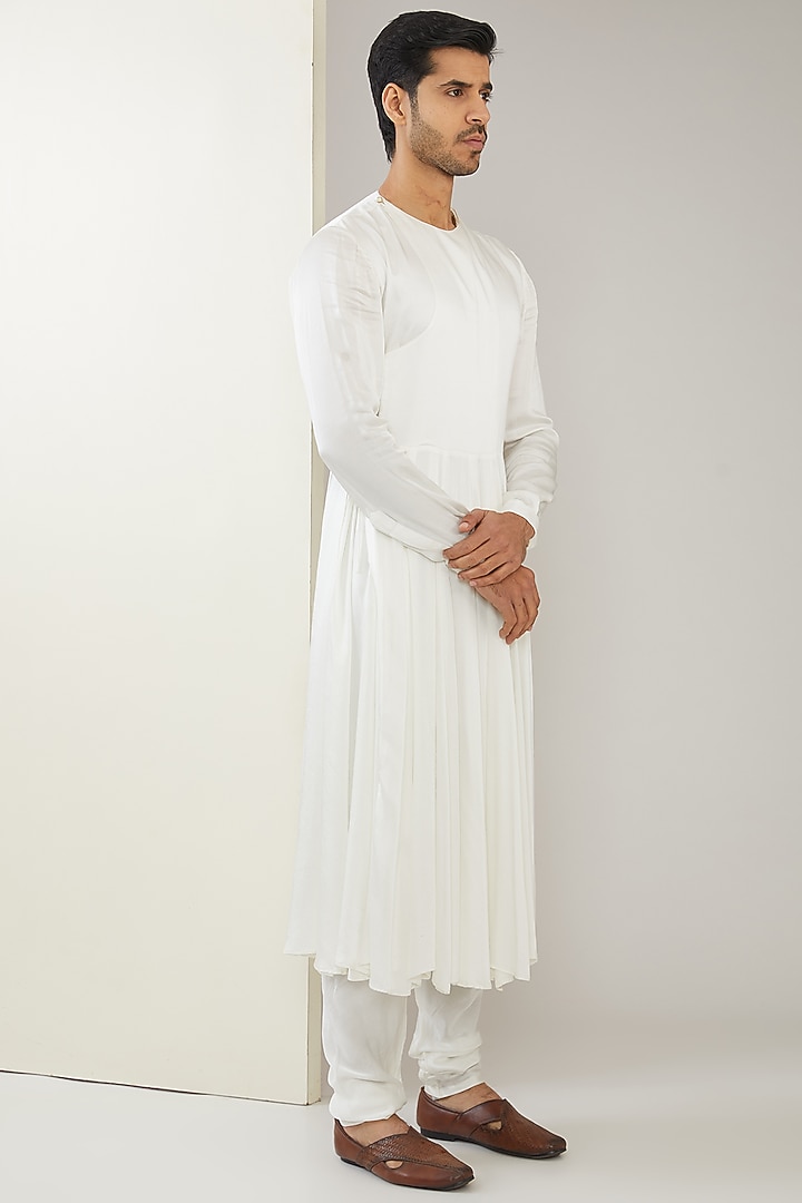 Grey Linen Satin & Modal Satin Hand Embroidered Wedding Sherwani Set by MARAASIM at Pernia's Pop Up Shop