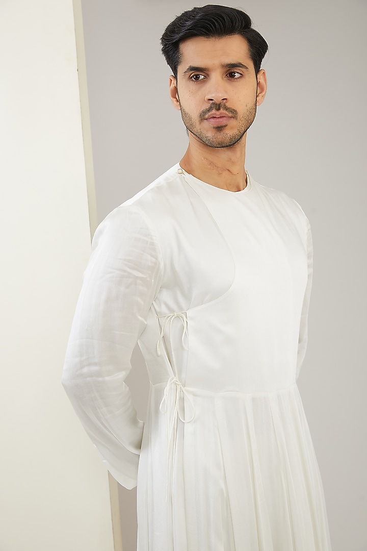 Grey Linen Satin & Modal Satin Hand Embroidered Wedding Sherwani Set by MARAASIM at Pernia's Pop Up Shop