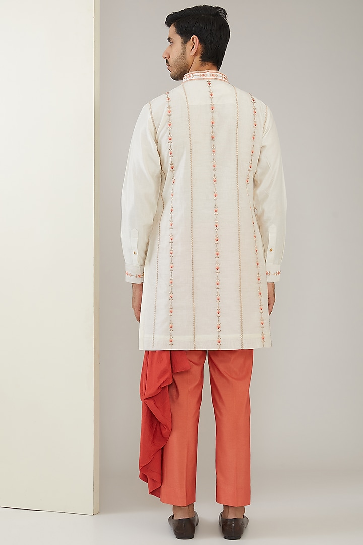 Ivory Silk Chanderi Hand Embroidered Kurta Set by MARAASIM at Pernia's Pop Up Shop
