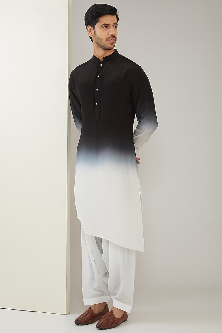 Black Silk Chanderi Hand Embroidered Nehru Jacket Set by MARAASIM at Pernia's Pop Up Shop