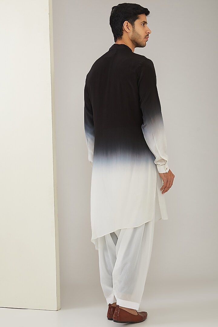 Black Silk Chanderi Hand Embroidered Nehru Jacket Set by MARAASIM at Pernia's Pop Up Shop