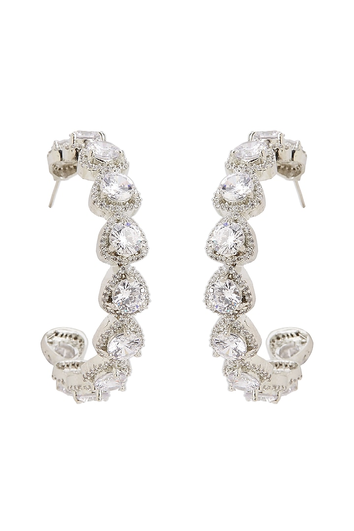 White Finish Zircon Hoop Earrings by Mae Jewellery by Neelu Kedia