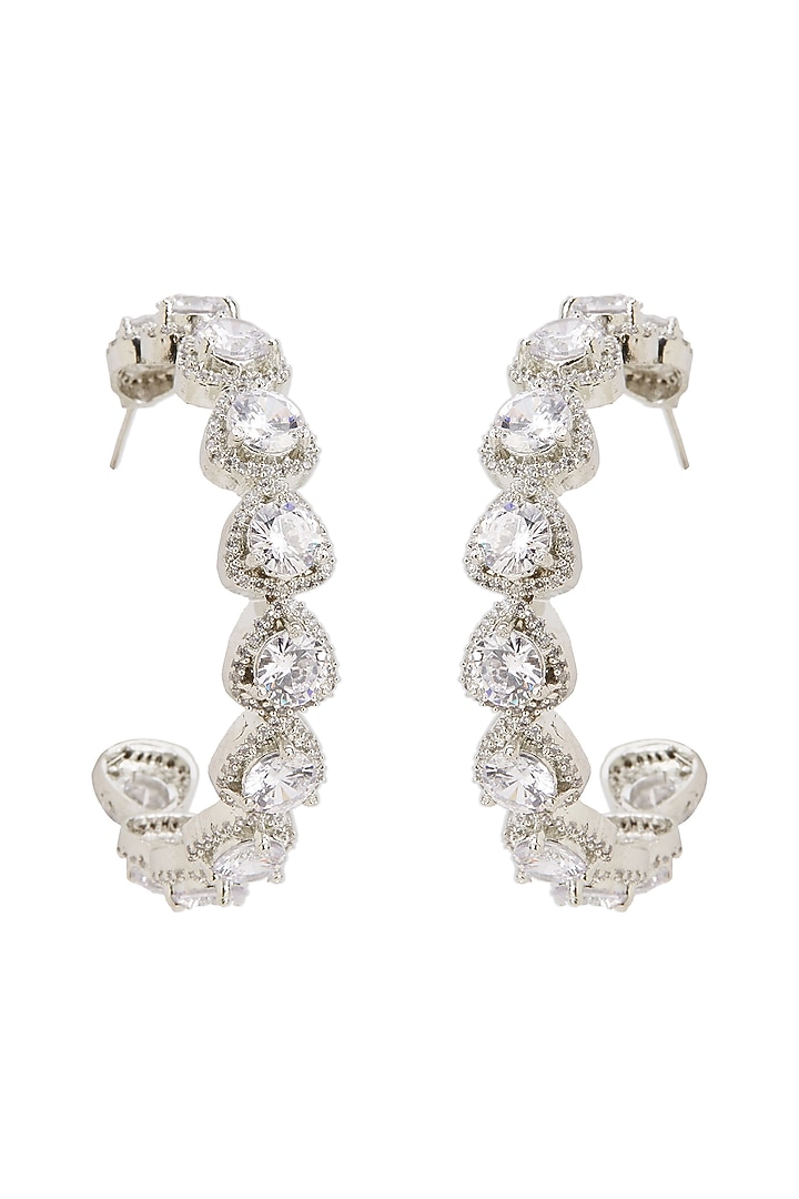 White Finish Zircon Hoop Earrings by Mae Jewellery by Neelu Kedia at Pernia's Pop Up Shop