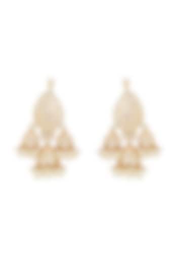 Gold Finish Kundan Polki & Pearl Drop Dangler Earrings by Mae Jewellery by Neelu Kedia