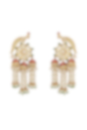 Gold Finish Kundan Polki Meenakari Dangler Earrings by Mae Jewellery by Neelu Kedia