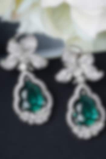 White Finish Emerald & Zircon Stud Earrings by Mae Jewellery by Neelu Kedia