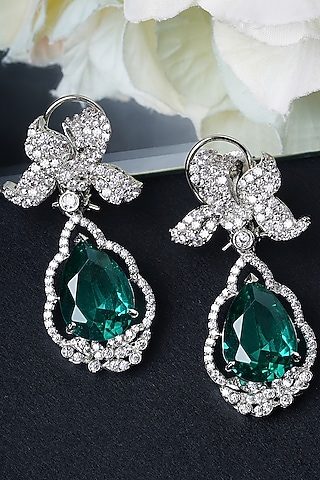 White Finish Emerald & Zircon Stud Earrings by Mae Jewellery by Neelu Kedia