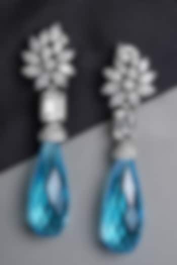 White Finish Blue Sapphire Dangler Earrings by Mae Jewellery by Neelu Kedia at Pernia's Pop Up Shop