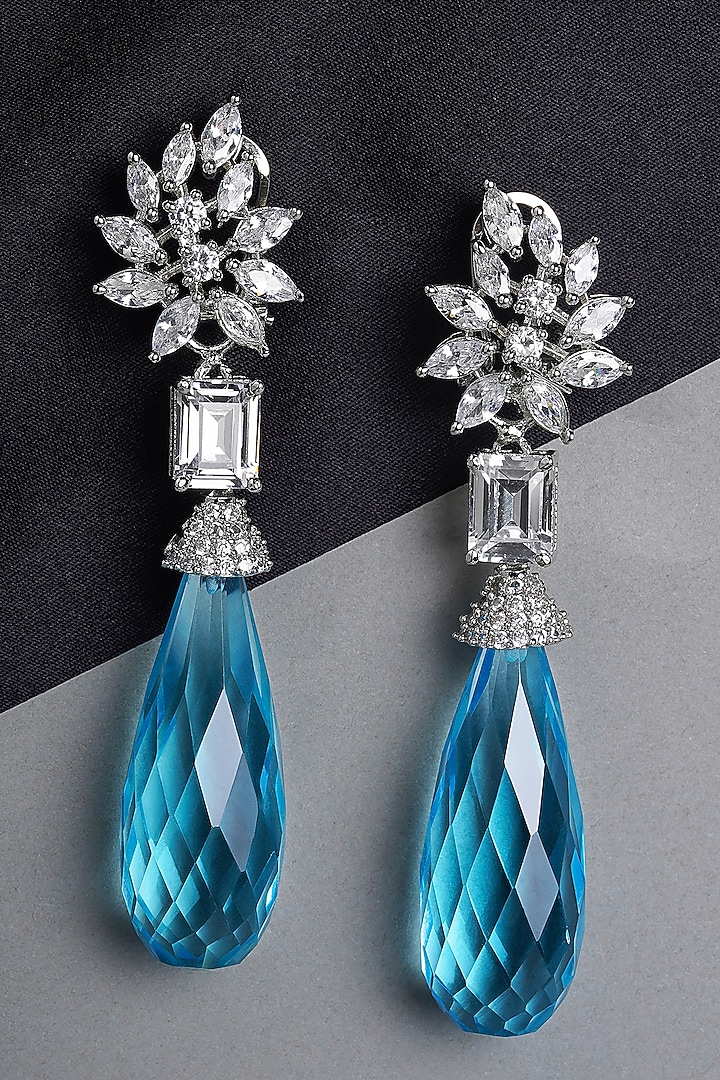 White Finish Blue Sapphire Dangler Earrings by Mae Jewellery by Neelu Kedia at Pernia's Pop Up Shop