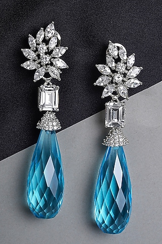 White Finish Blue Sapphire Dangler Earrings by Mae Jewellery by Neelu Kedia