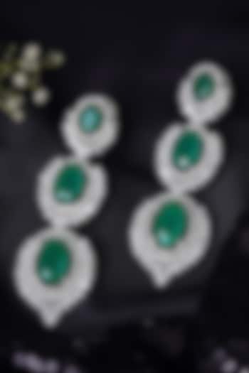 White Finish Zircon Diamond & Emerald Dangler Earrings by Mae Jewellery by Neelu Kedia at Pernia's Pop Up Shop