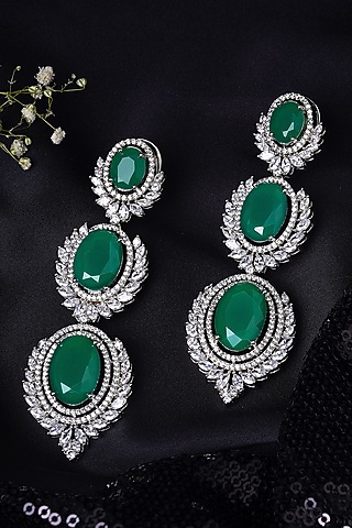 White Finish Zircon Diamond & Emerald Dangler Earrings by Mae Jewellery by Neelu Kedia