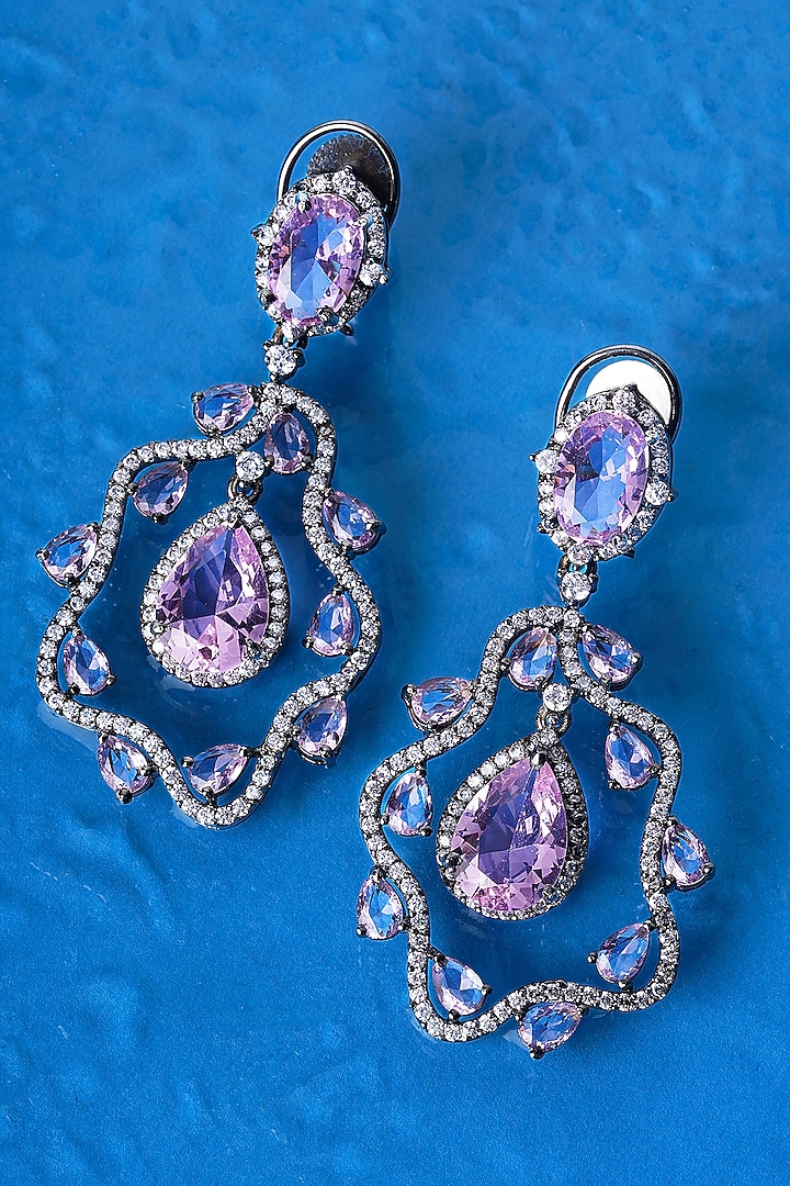White Finish Purple Amethyst Stone Dangler Earrings by Mae Jewellery by Neelu Kedia at Pernia's Pop Up Shop