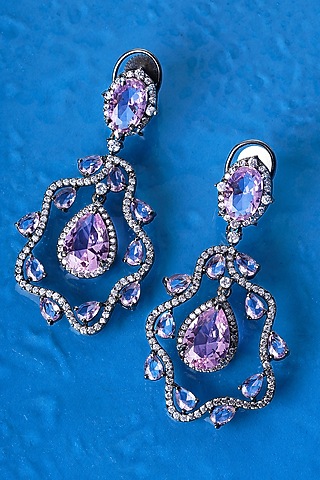 White Finish Purple Amethyst Stone Dangler Earrings by Mae Jewellery by Neelu Kedia