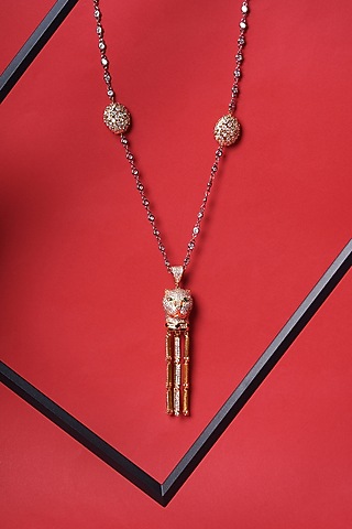 Gold Finish Zircon Long Necklace by Mae Jewellery by Neelu Kedia