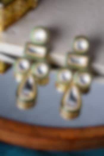 Gold Finish Zircon & Emerald Dangler Earrings by Mae Jewellery by Neelu Kedia at Pernia's Pop Up Shop