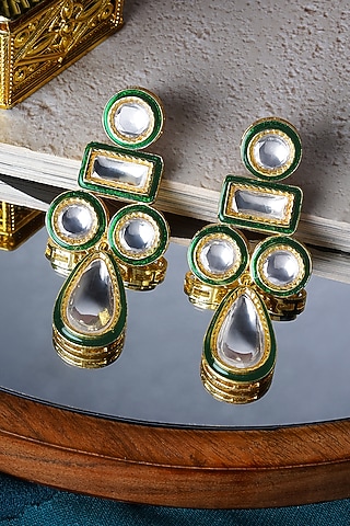 Gold Finish Zircon & Emerald Dangler Earrings by Mae Jewellery by Neelu Kedia
