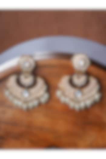 Gold Finish Dark Blue Stone & Kundan Polki Chandbali Earrings by Mae Jewellery by Neelu Kedia
