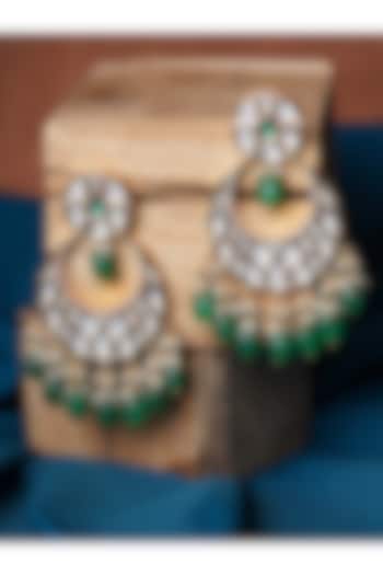 Gold Finish Emerald & Kundan Polki Chandbali Earrings by Mae Jewellery by Neelu Kedia at Pernia's Pop Up Shop