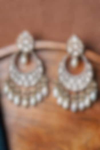 Gold Finish Pearl & Kundan Polki Chandbali Earrings by Mae Jewellery by Neelu Kedia at Pernia's Pop Up Shop