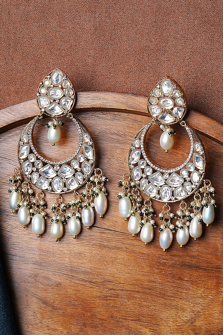 Gold Finish Pearl Kundan Polki Chandbali Earrings by Mae Jewellery by  Neelu Kedia at Pernia's Pop Up Shop