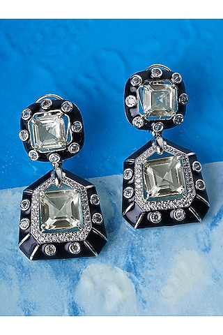 White Finish Zircon Diamond Dangler Earrings by Mae Jewellery by Neelu Kedia