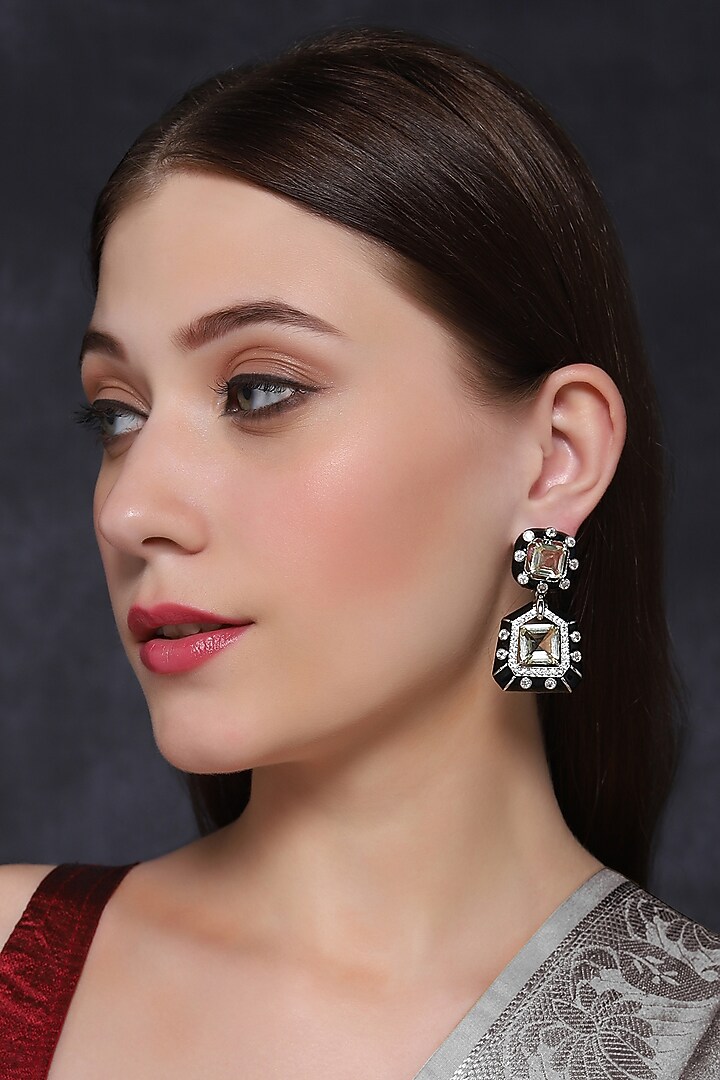 White Finish Zircon Diamond Dangler Earrings by Mae Jewellery by Neelu Kedia at Pernia's Pop Up Shop