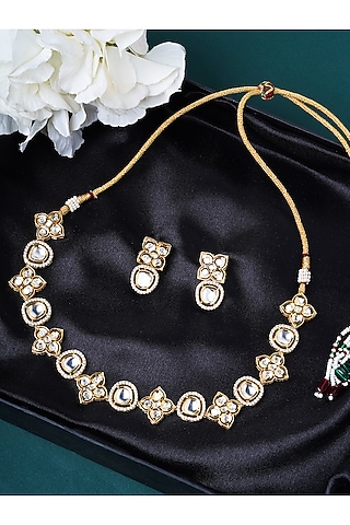 Gold Finish Zircon Diamond Necklace Set by Mae Jewellery by Neelu Kedia