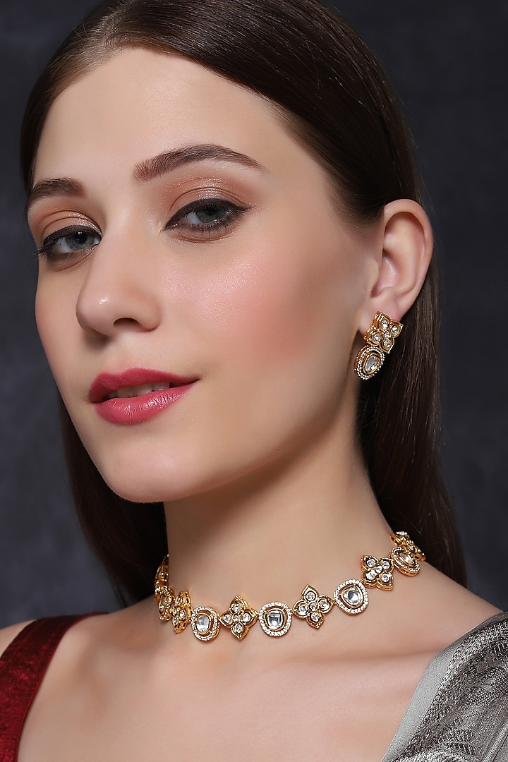Gold Finish Zircon Diamond Necklace Set by Mae Jewellery by Neelu Kedia at Pernia's Pop Up Shop