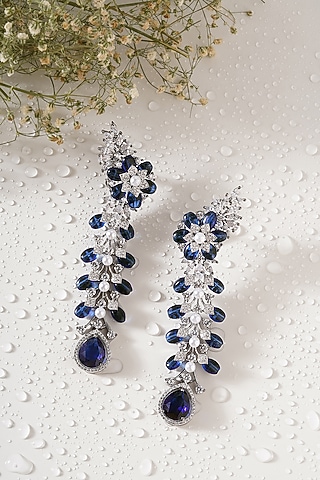 White Finish Zircon Diamond & Blue Sapphire Dangler Earrings by Mae Jewellery by Neelu Kedia