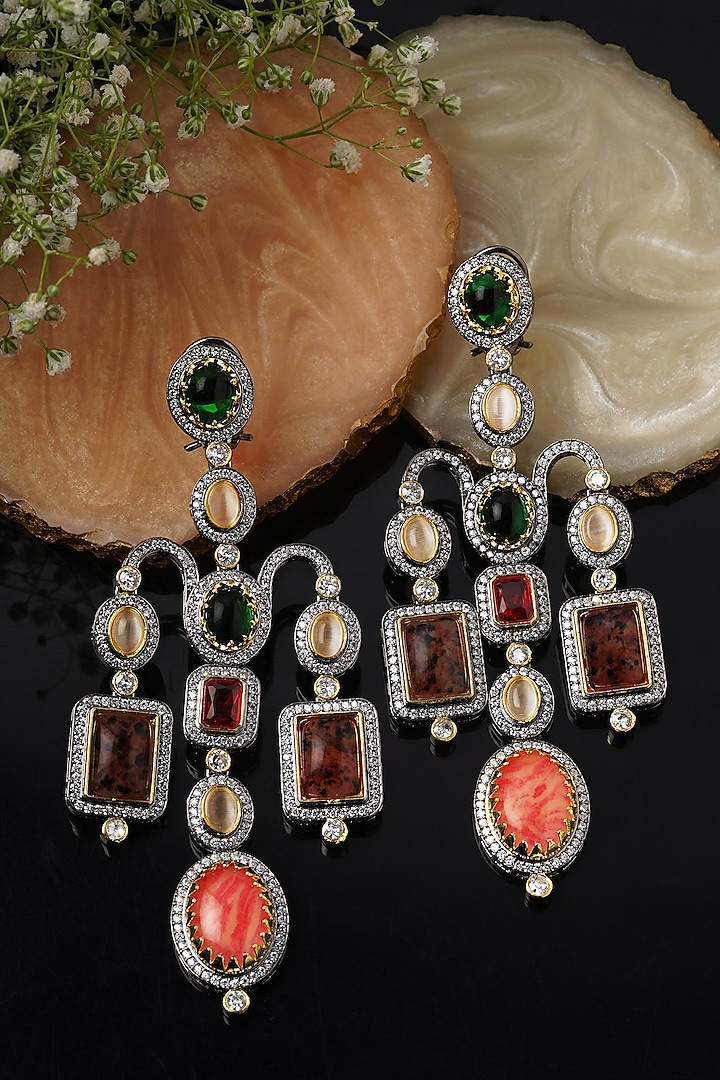 White Finish Multi-Colored Semi-Precious Stone Dangler Earrings by Mae Jewellery by Neelu Kedia