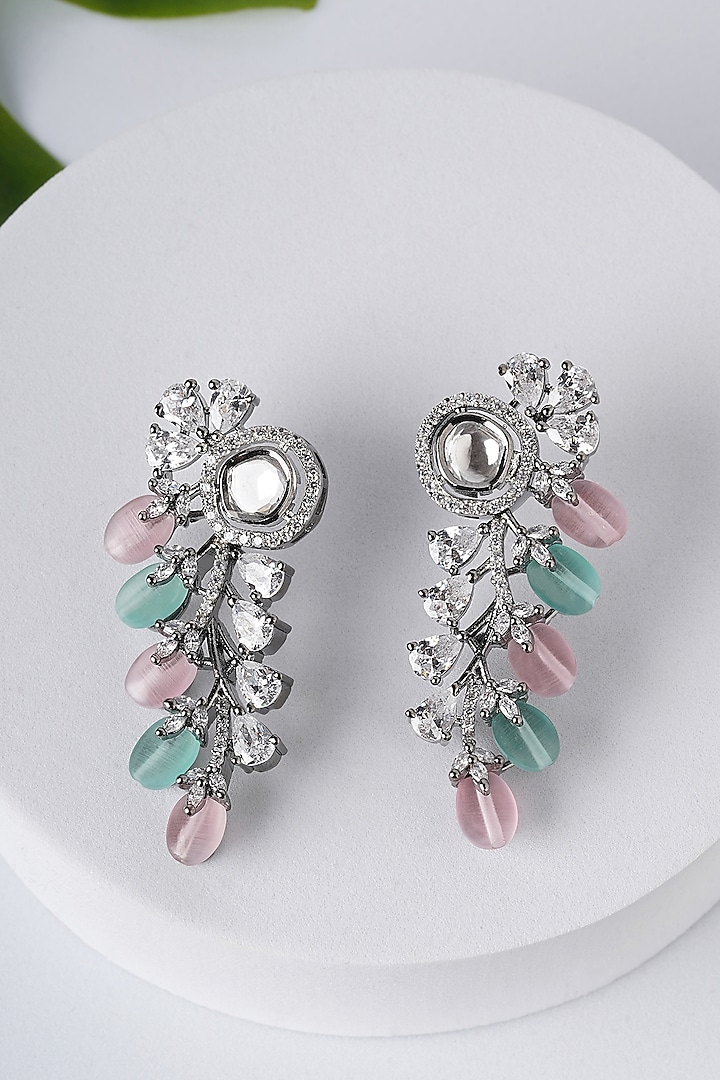 White Finish Zircon Diamond Dangler Earrings by Mae Jewellery by Neelu Kedia