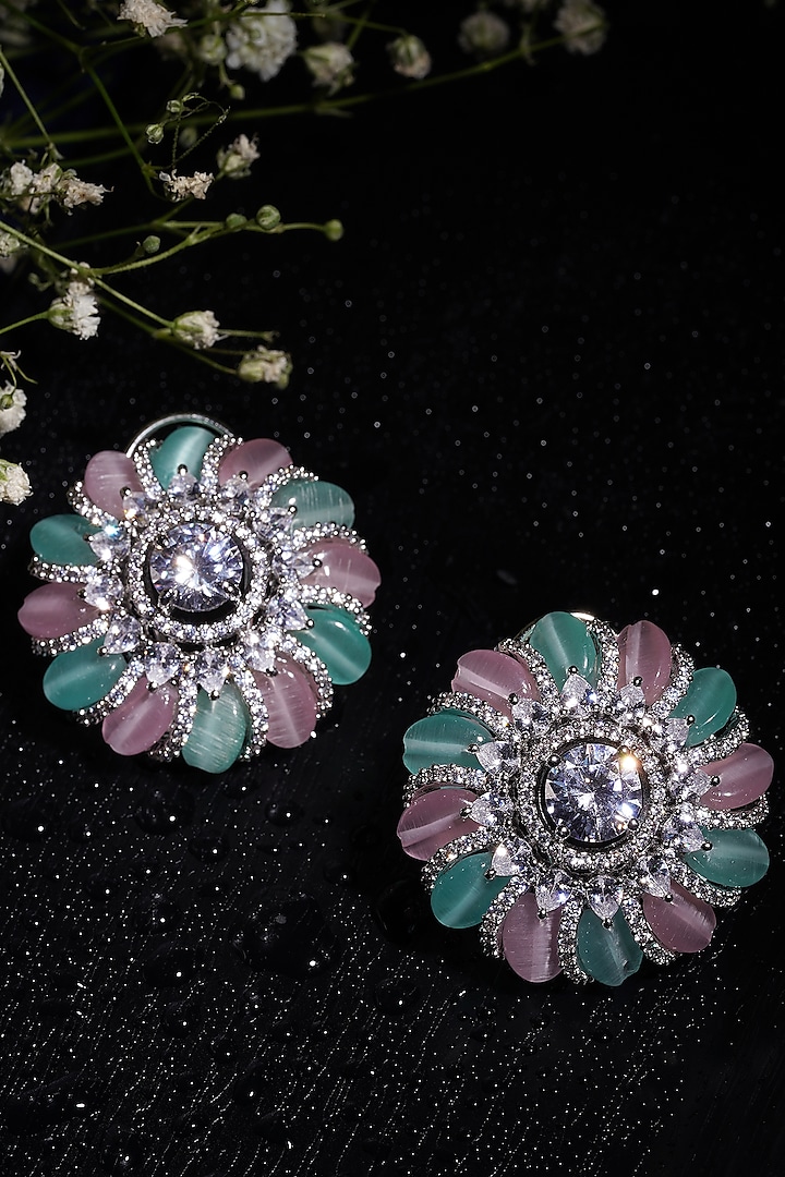 White Finish Zircon Diamond Stud Earrings by Mae Jewellery by Neelu Kedia
